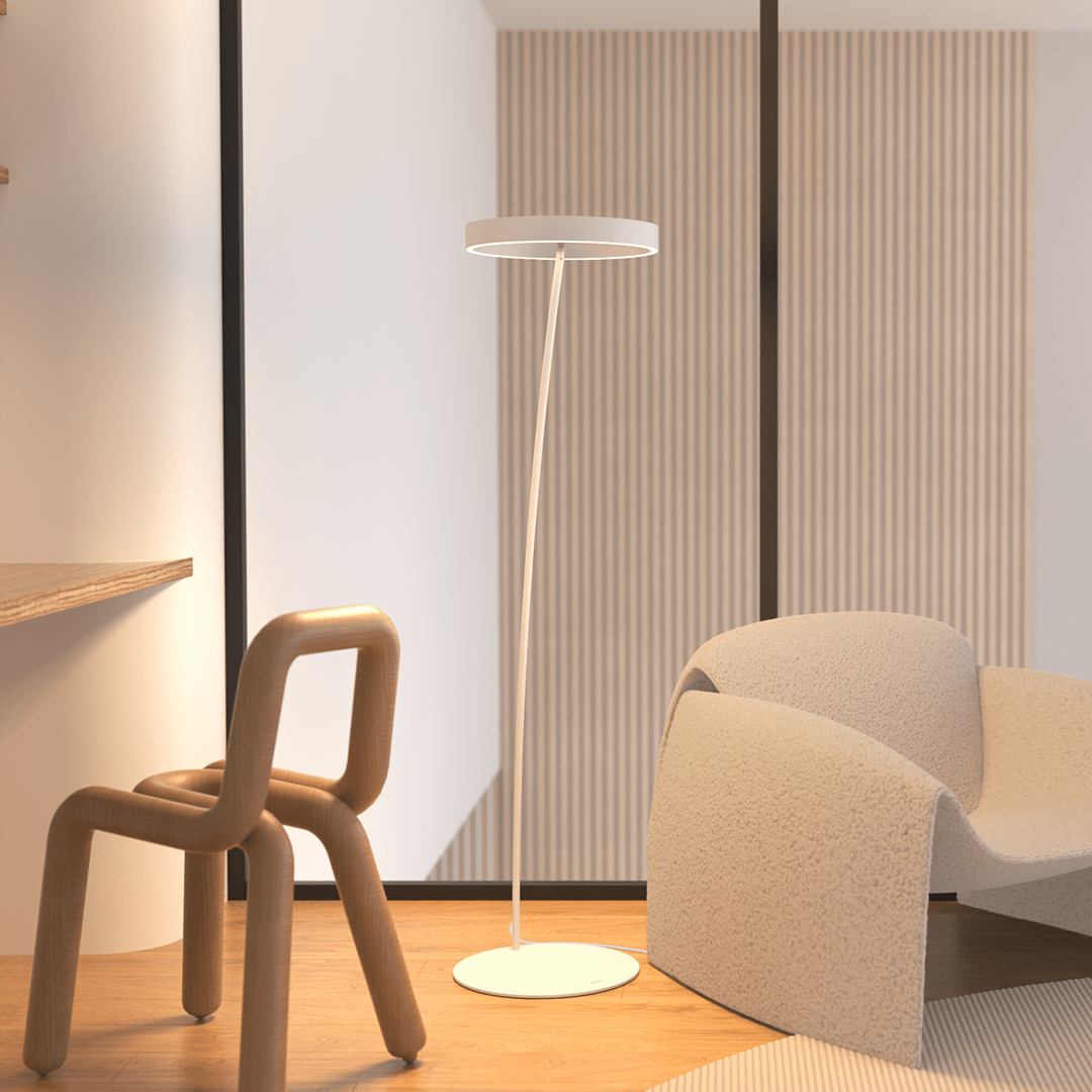 Lampadaire LED à tête annulaire orientable et télécommande