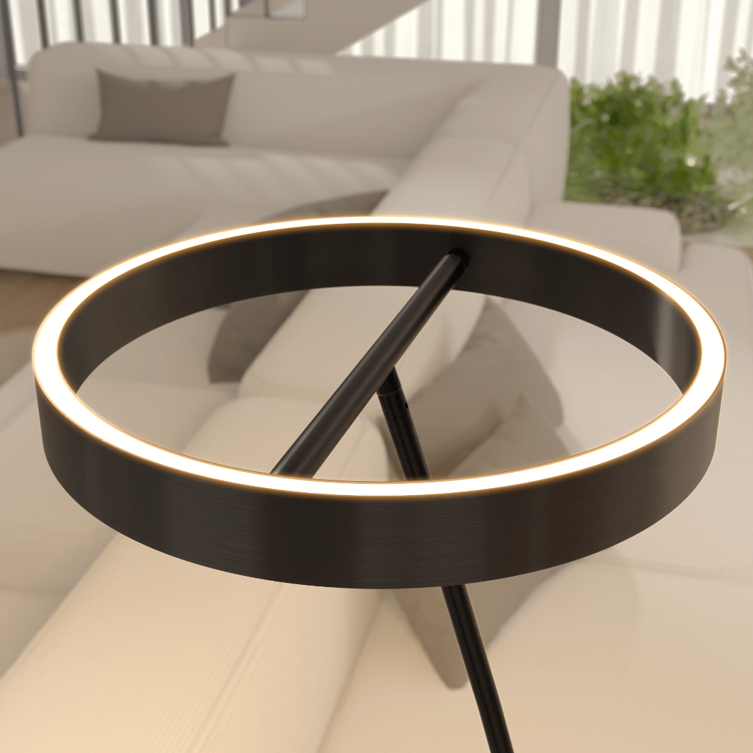 Lampadaire LED à tête annulaire orientable et télécommande