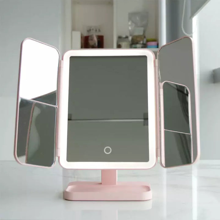 Miroir de maquillage pliable à LED, grossissements ×2 et ×3