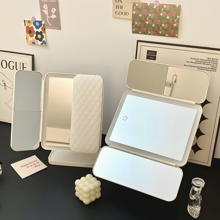 Miroir de maquillage pliable à LED, grossissements ×2 et ×3