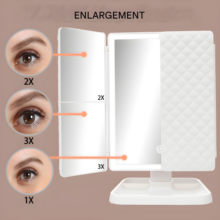 Miroir de maquillage pliable à LED, grossissements ×2 et ×3