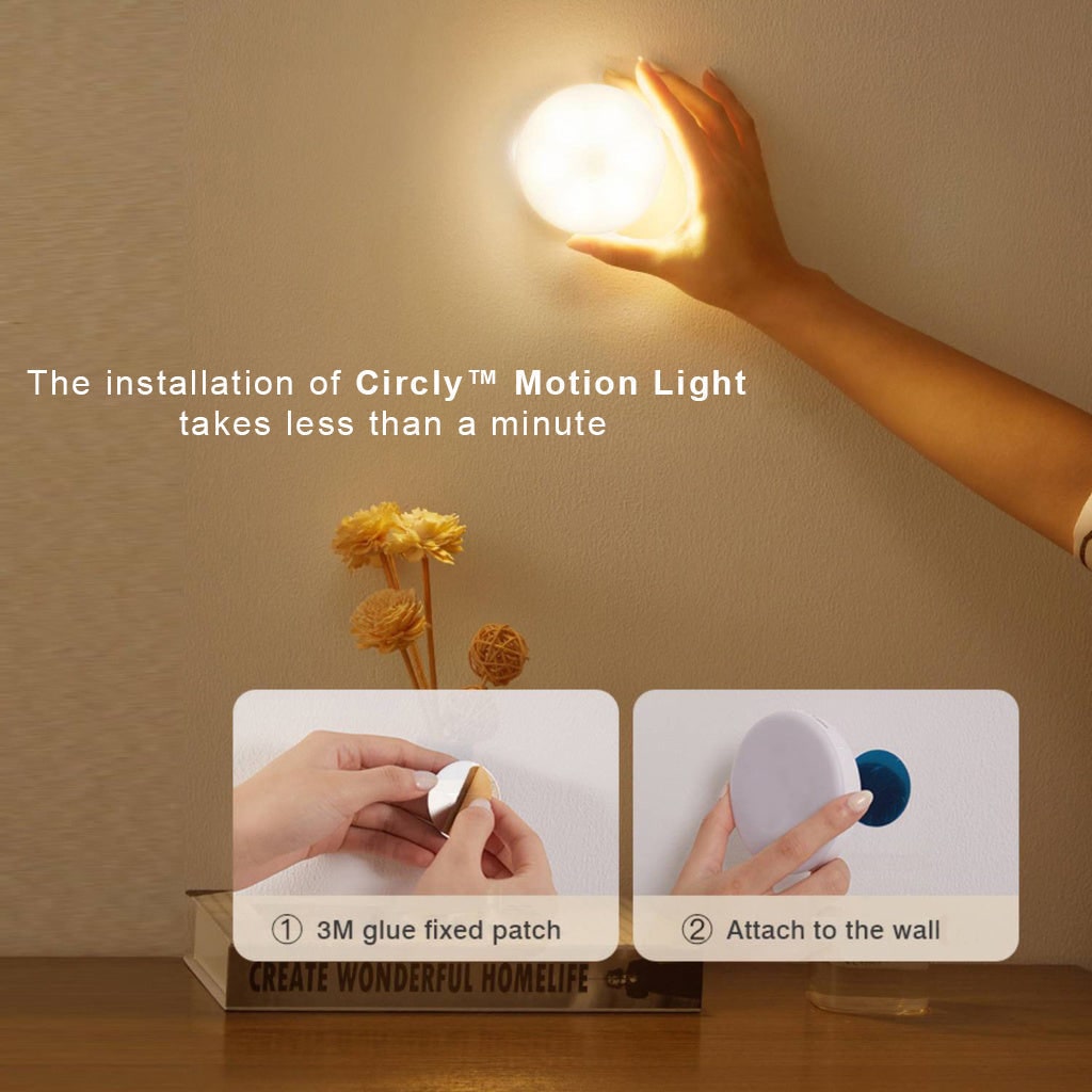 Lampe LED ronde à détecteur de mouvement et fixation magnétique