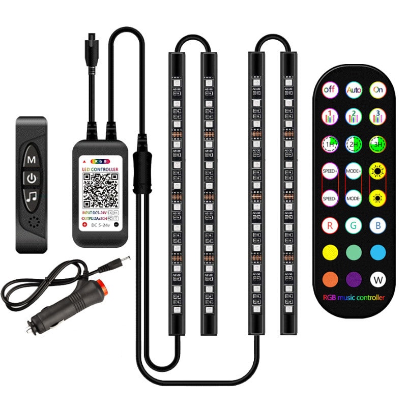 Kit d'éclairage LED RVB pour habitacle avec télécommande