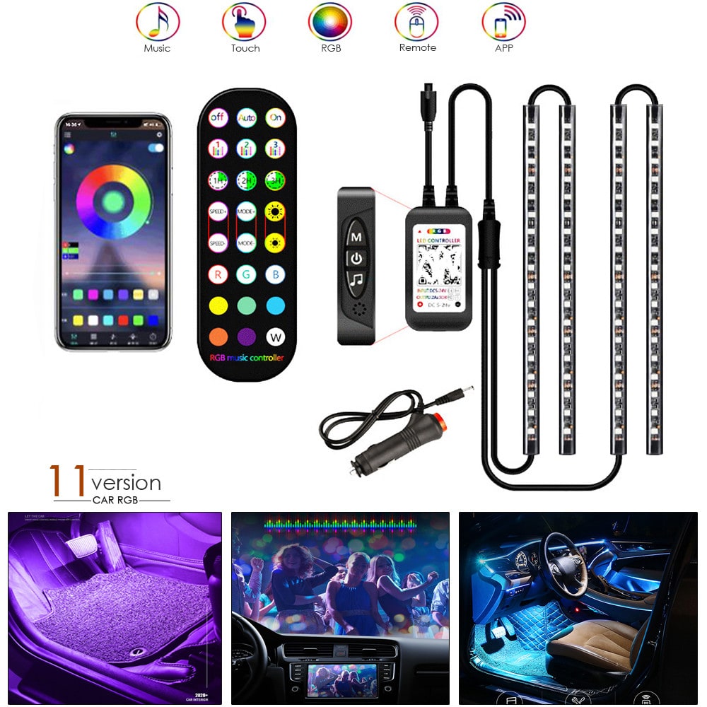 Kit d'éclairage LED RVB pour habitacle avec télécommande