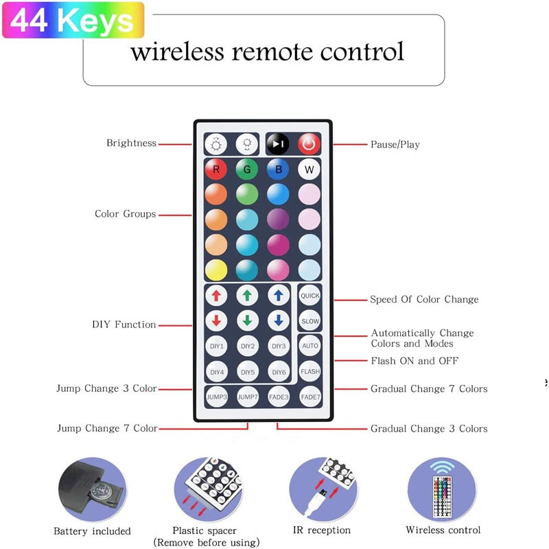Kit de quatre rubans LED RVB avec télécommande 44 touches