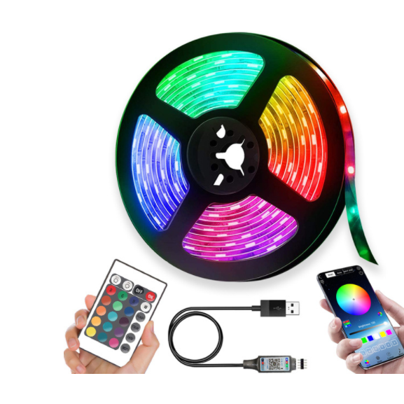 Ruban LED RVB USB avec télécommande, de 1 à 5 m