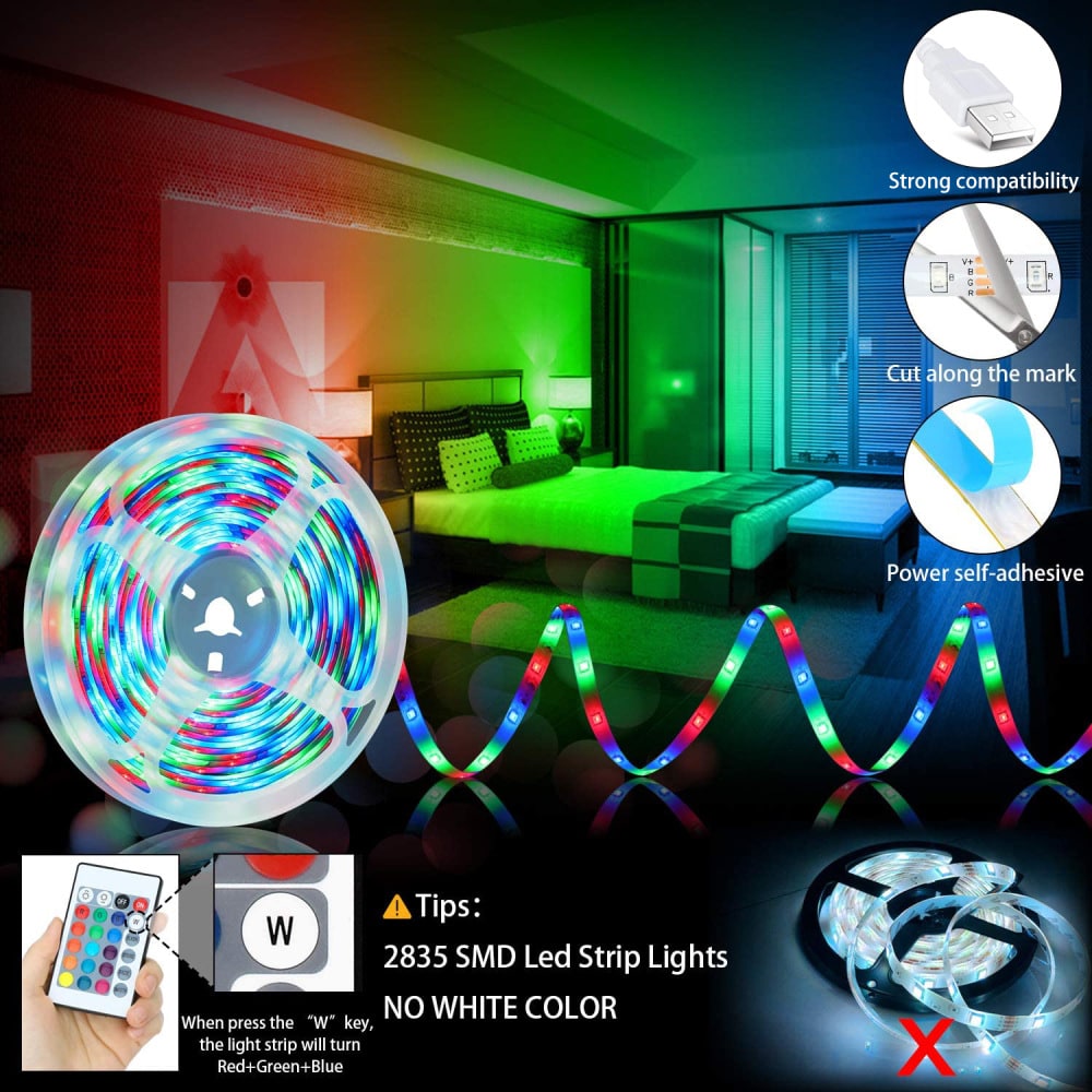 Ruban LED RVB USB avec télécommande, de 1 à 5 m