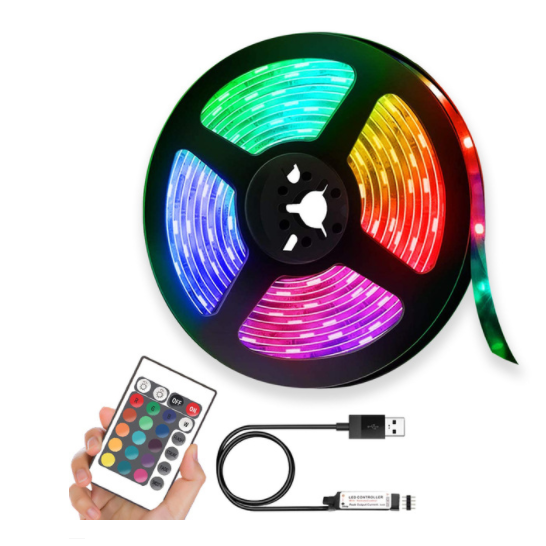 Ruban LED RVB USB avec télécommande, de 1 à 5 m