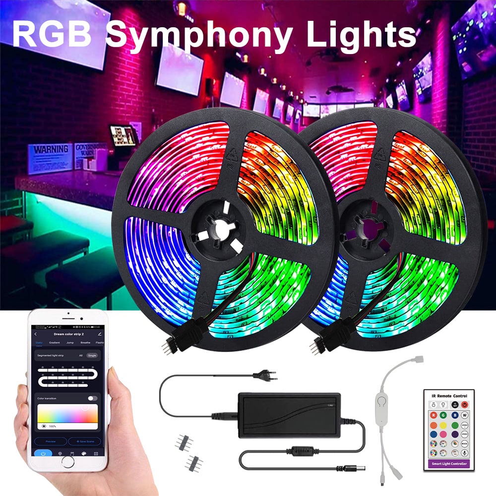 Ruban LED RVB de 5 m avec télécommande et commande mobile