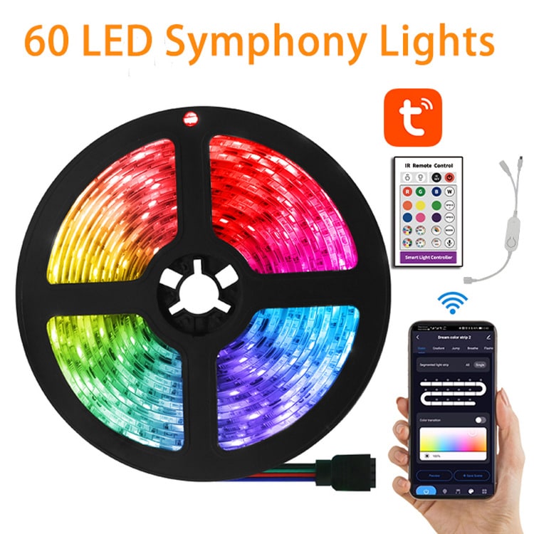 Ruban LED RVB de 5 m avec télécommande et commande mobile