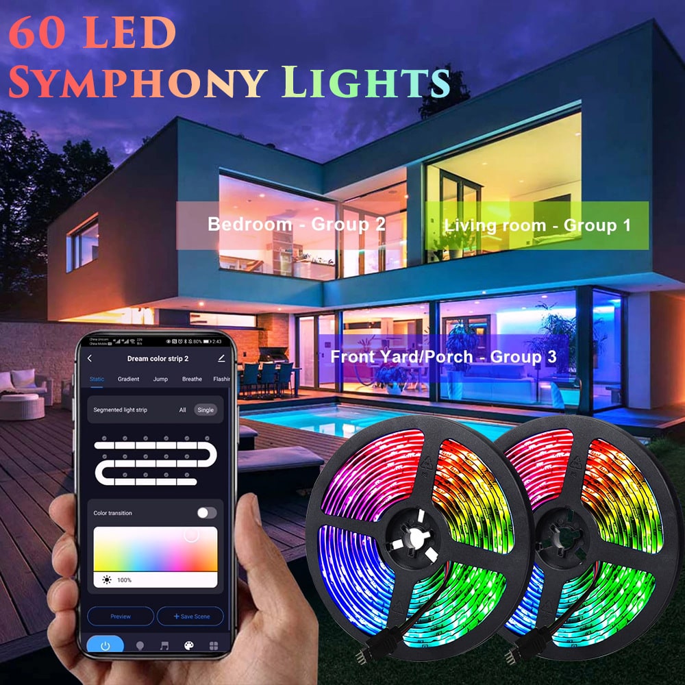 Ruban LED RVB de 5 m avec télécommande et commande mobile