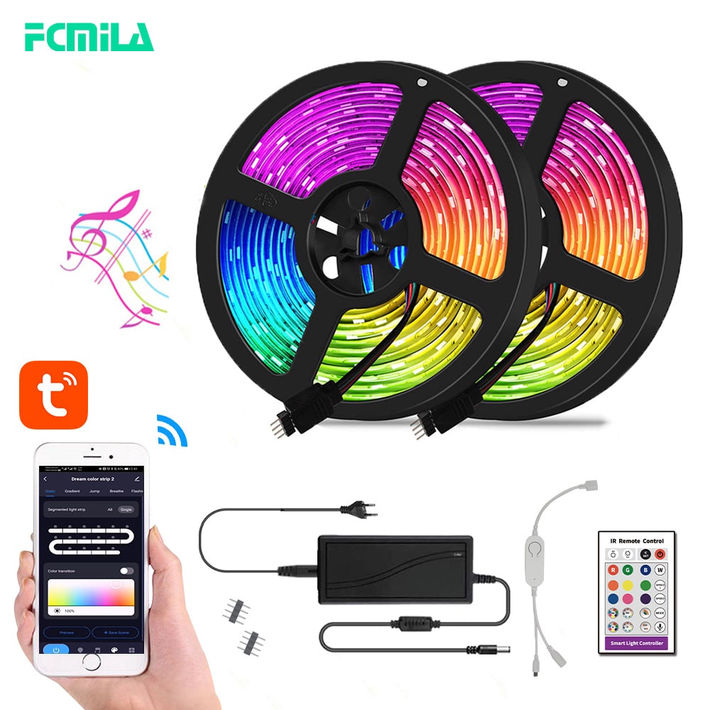 Ruban LED RVB de 5 m avec télécommande et commande mobile