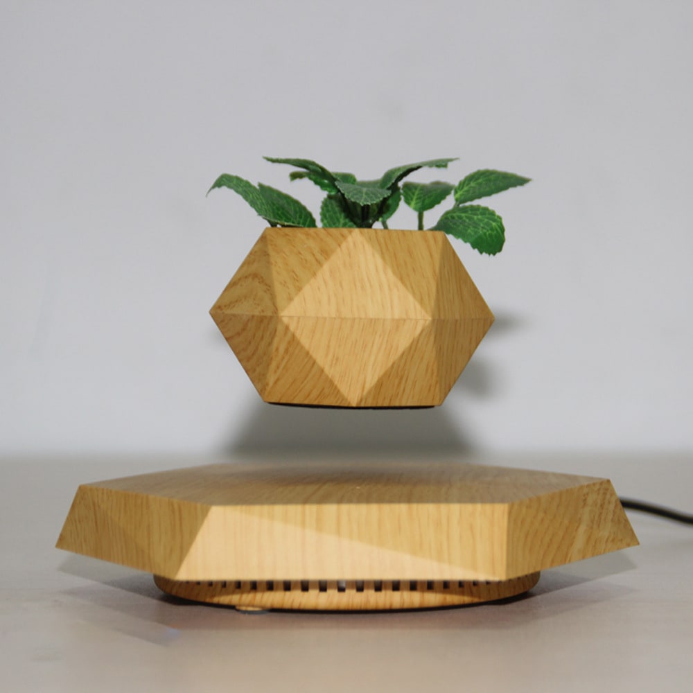 Pot de plante en lévitation magnétique avec base hexagonale