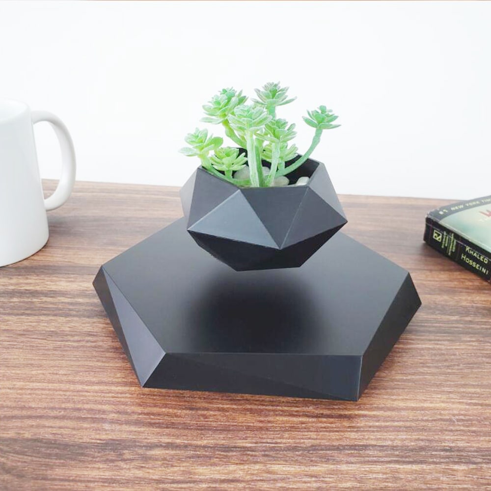 Pot de plante en lévitation magnétique avec base hexagonale