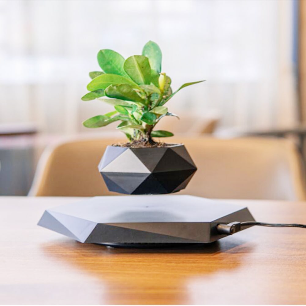 Pot de plante en lévitation magnétique avec base hexagonale
