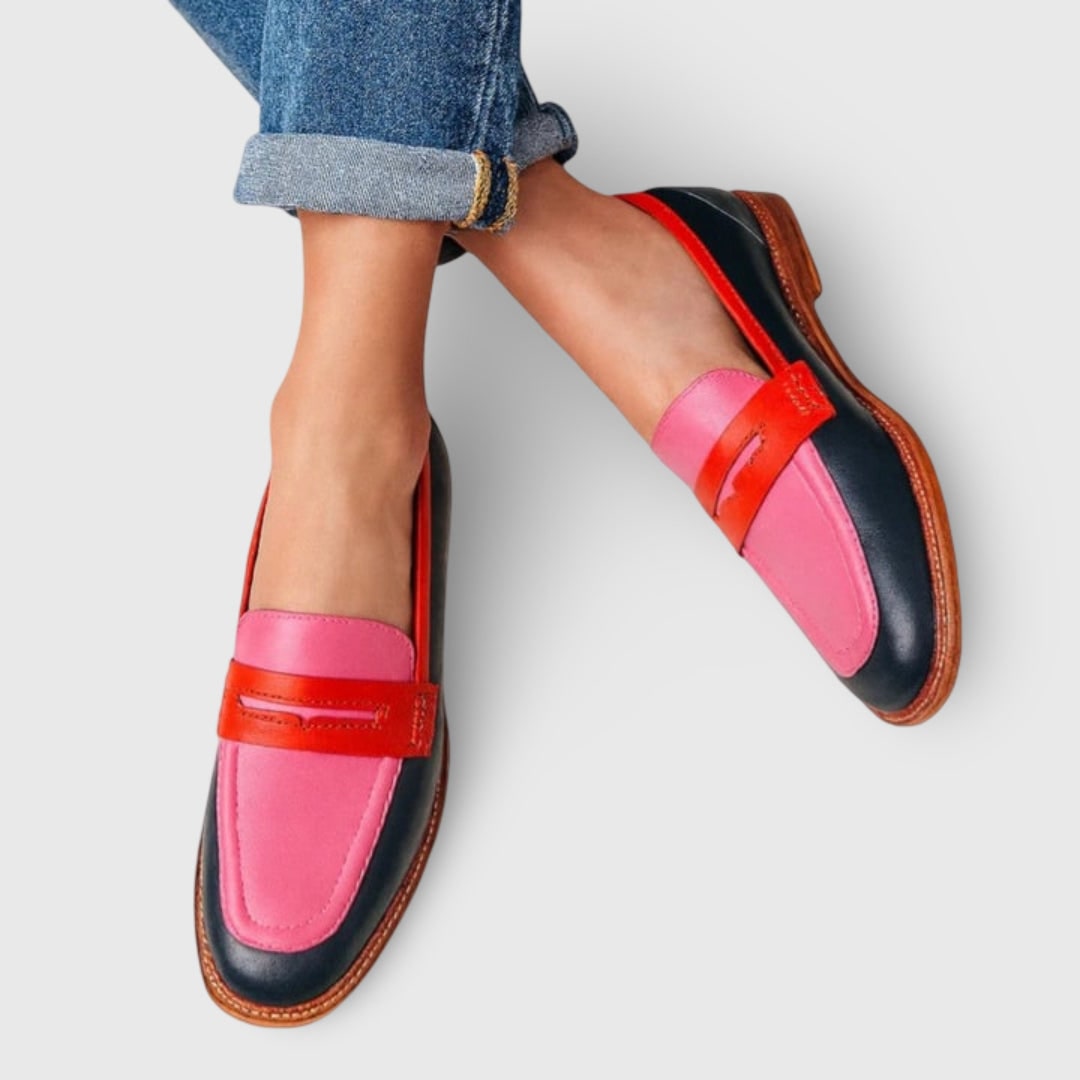 Mocassins femme en cuir multicolore à petit talon