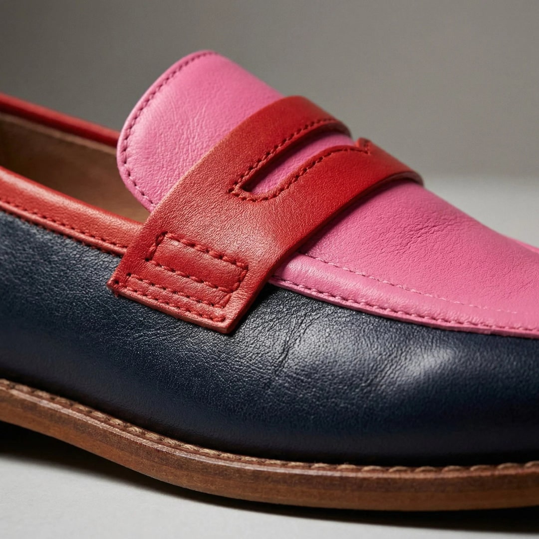 Mocassins femme en cuir multicolore à petit talon