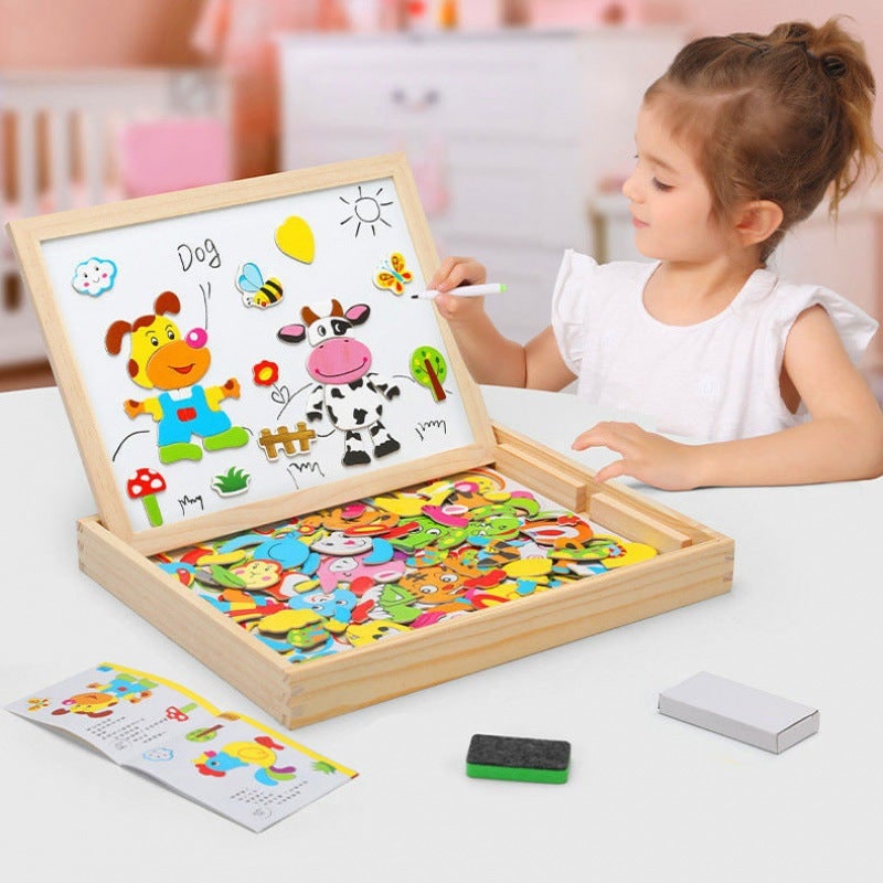 Tableau magnétique et ardoise double face en coffret bois