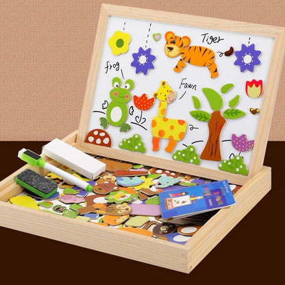 Tableau magnétique et ardoise double face en coffret bois
