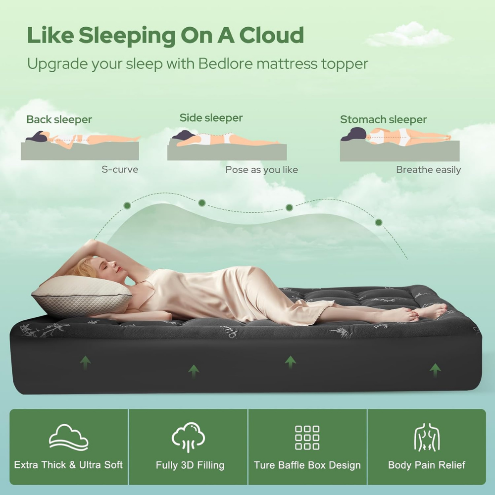 Surmatelas matelassé avec attaches élastiques et couche TPU