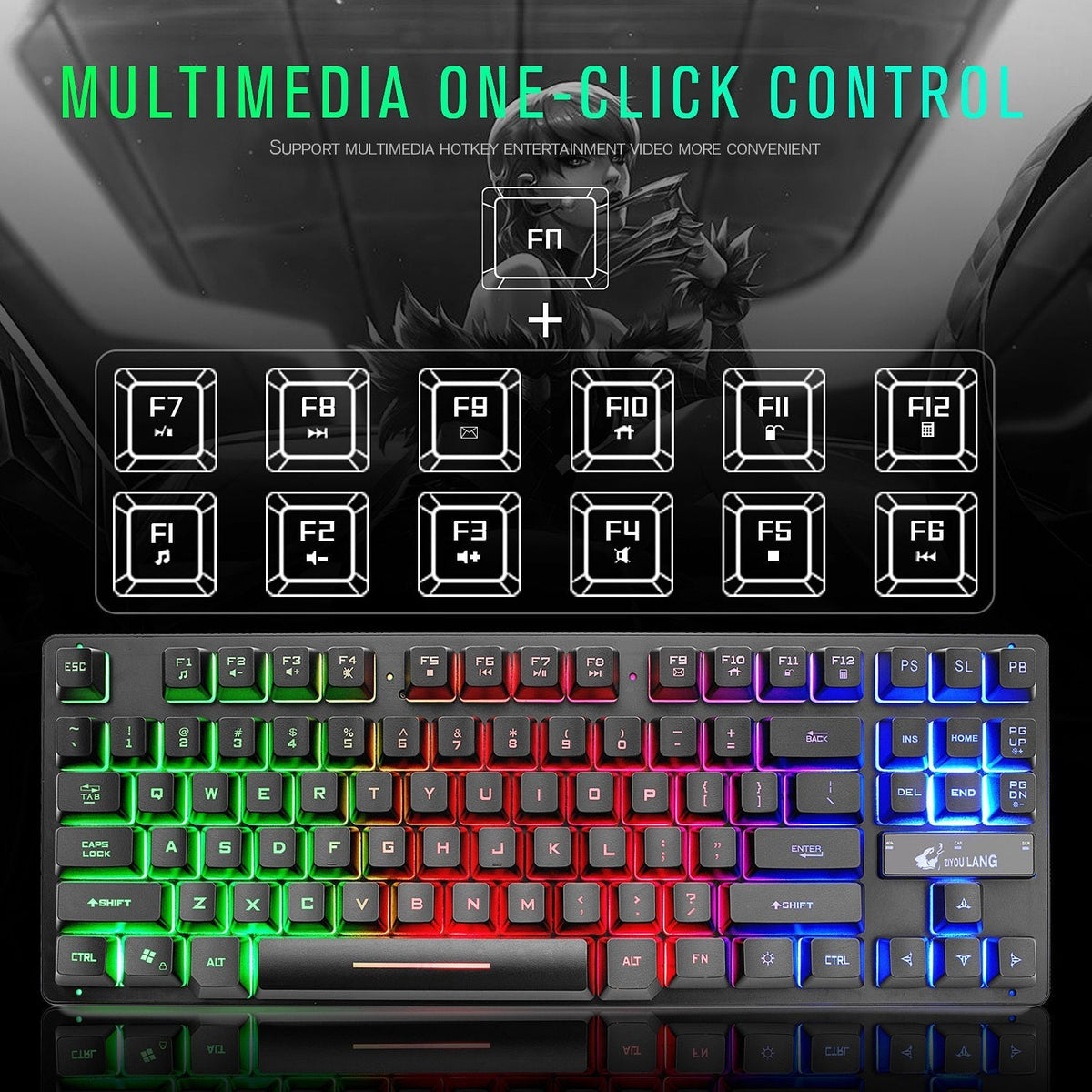 Clavier mécanique filaire QWERTY à 87 touches et éclairage RVB