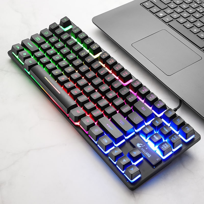 Clavier mécanique filaire QWERTY à 87 touches et éclairage RVB