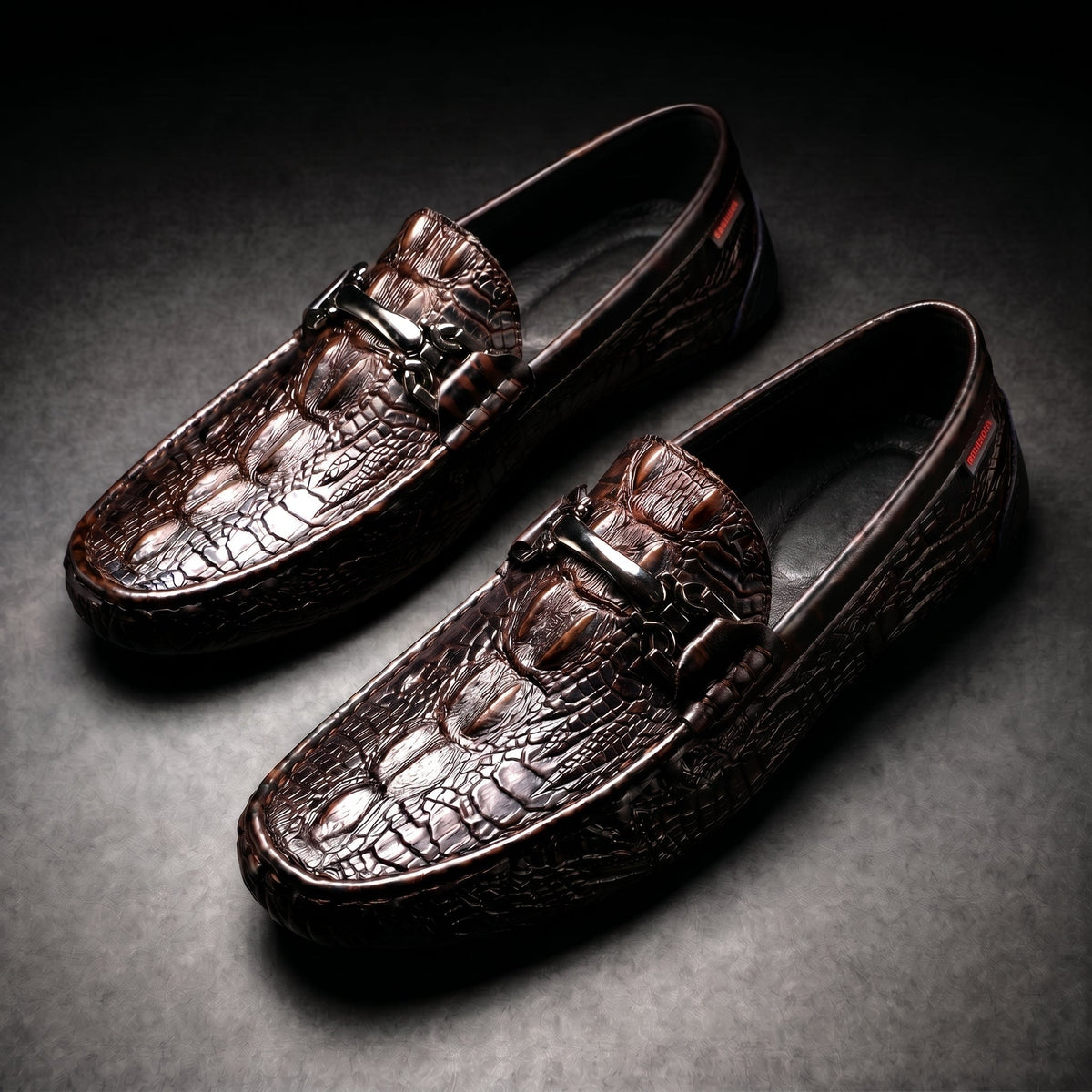 Mocassins homme en similicuir effet crocodile avec mors métallique