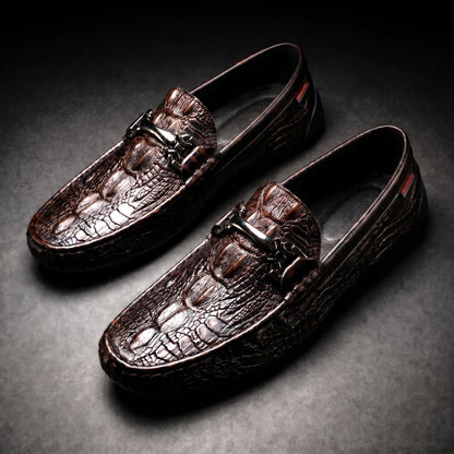 Mocassins homme en similicuir effet crocodile avec mors métallique