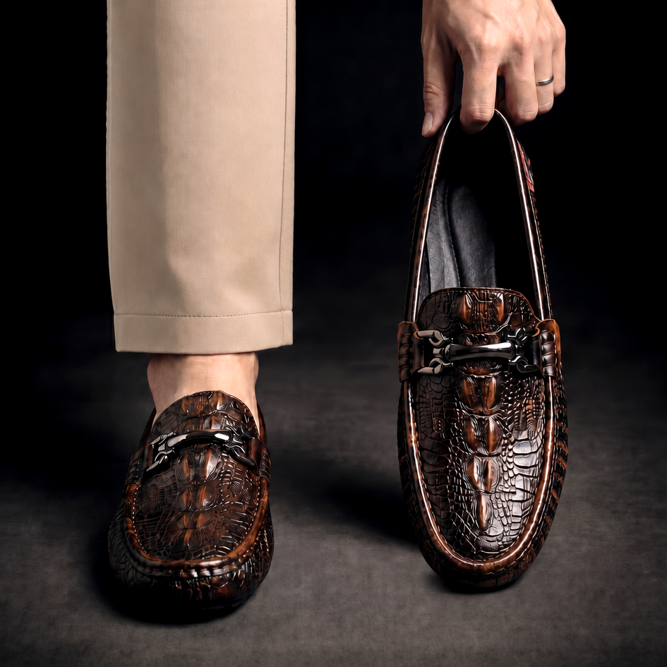 Mocassins homme en similicuir effet crocodile avec mors métallique