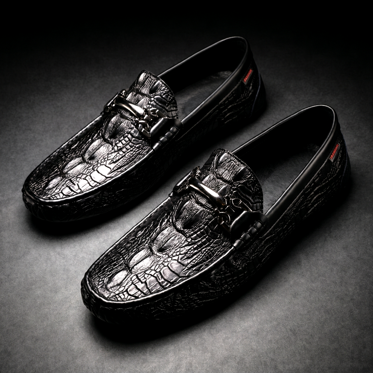 Mocassins homme en similicuir effet crocodile avec mors métallique