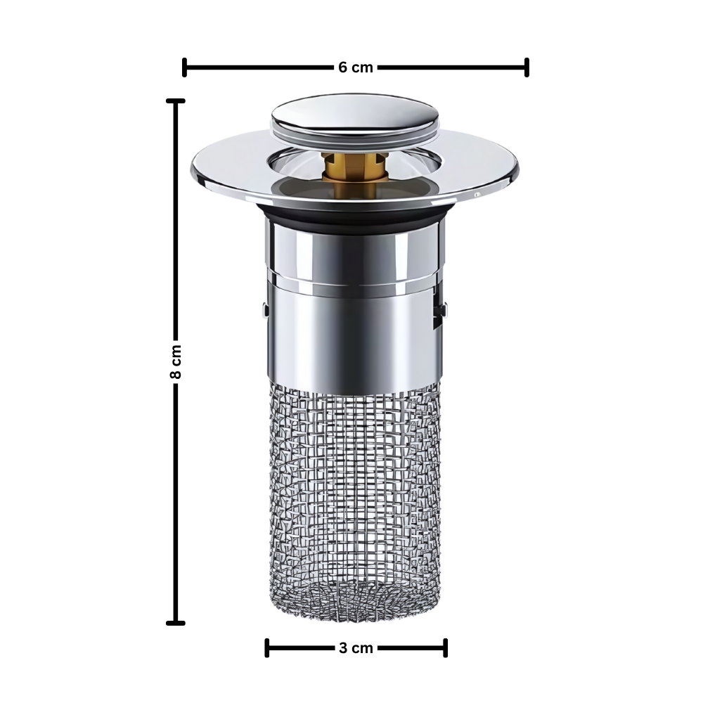Bonde de lavabo à pression avec filtre, diamètre 34–40 mm