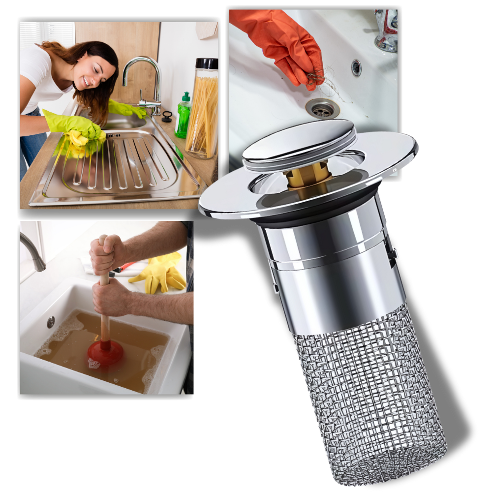 Bonde de lavabo à pression avec filtre, diamètre 34–40 mm