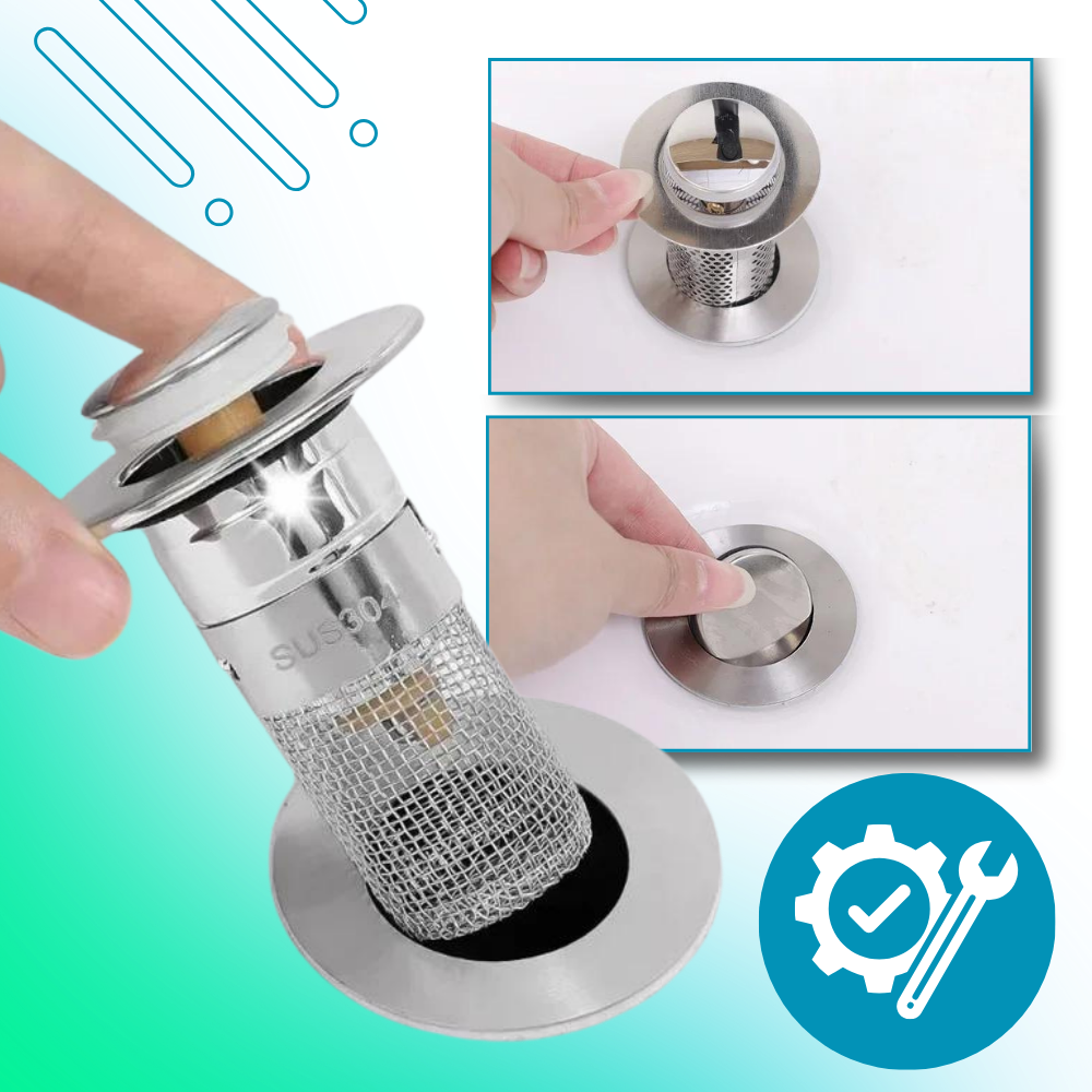 Bonde de lavabo à pression avec filtre, diamètre 34–40 mm