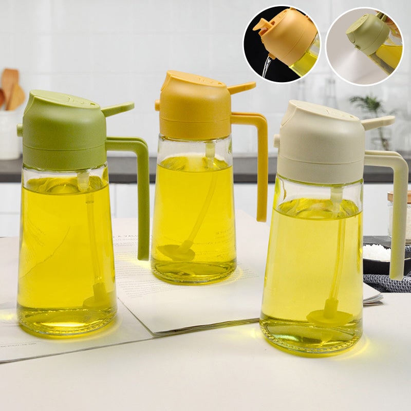Distributeur d'huile en verre avec pulvérisateur et bec verseur