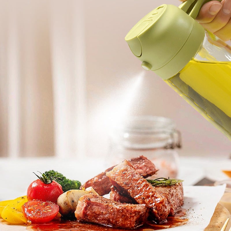 Distributeur d'huile en verre avec pulvérisateur et bec verseur