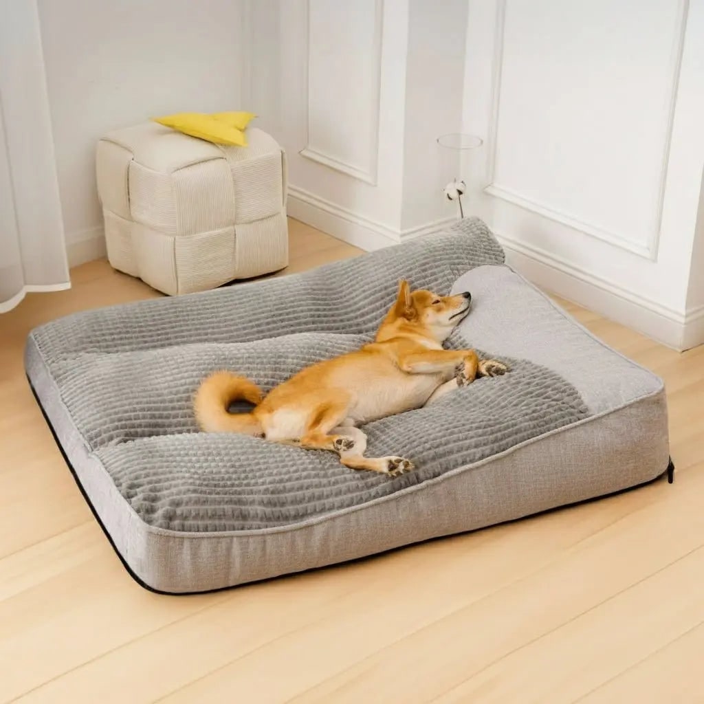 Panier pour chien en peluche gaufrée avec housse lavable