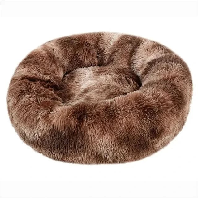 Panier rond pour chien en fausse fourrure à rebord surélevé