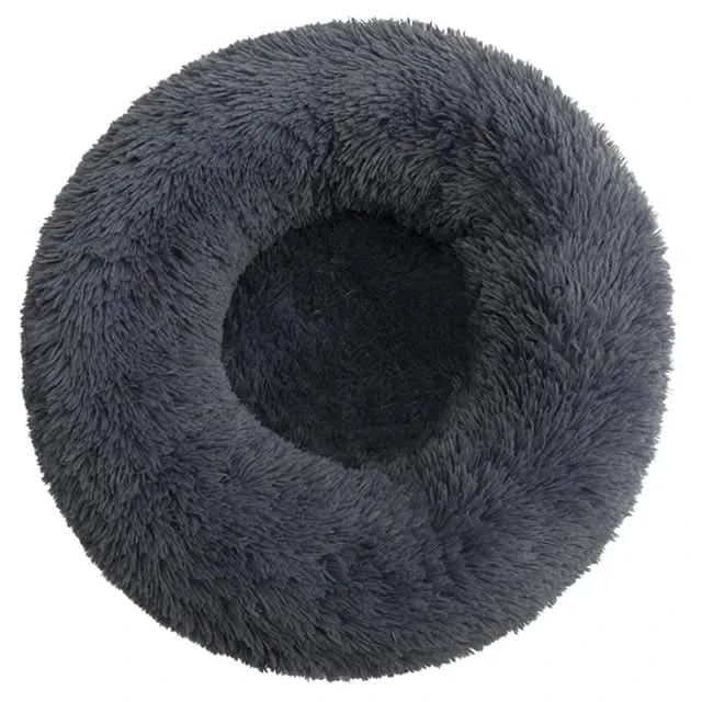 Panier rond pour chien en fausse fourrure à rebord surélevé