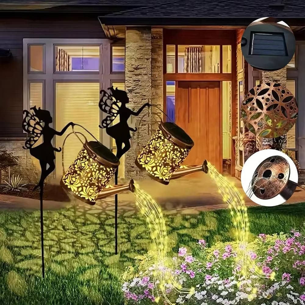 Lampe solaire de jardin en forme d'arrosoir à guirlande lumineuse