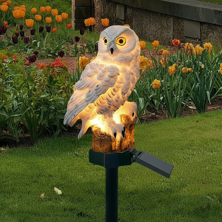 Lampe solaire de jardin en résine à motif de chouette