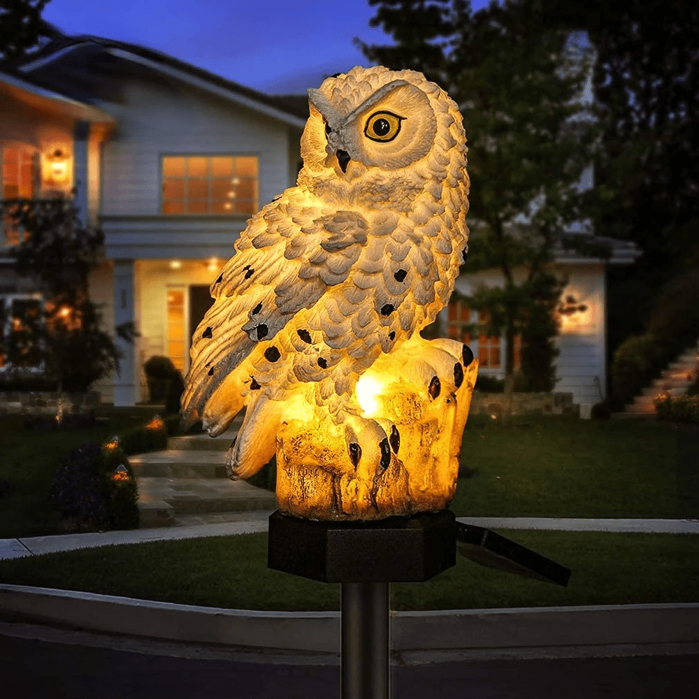 Lampe solaire de jardin en résine à motif de chouette