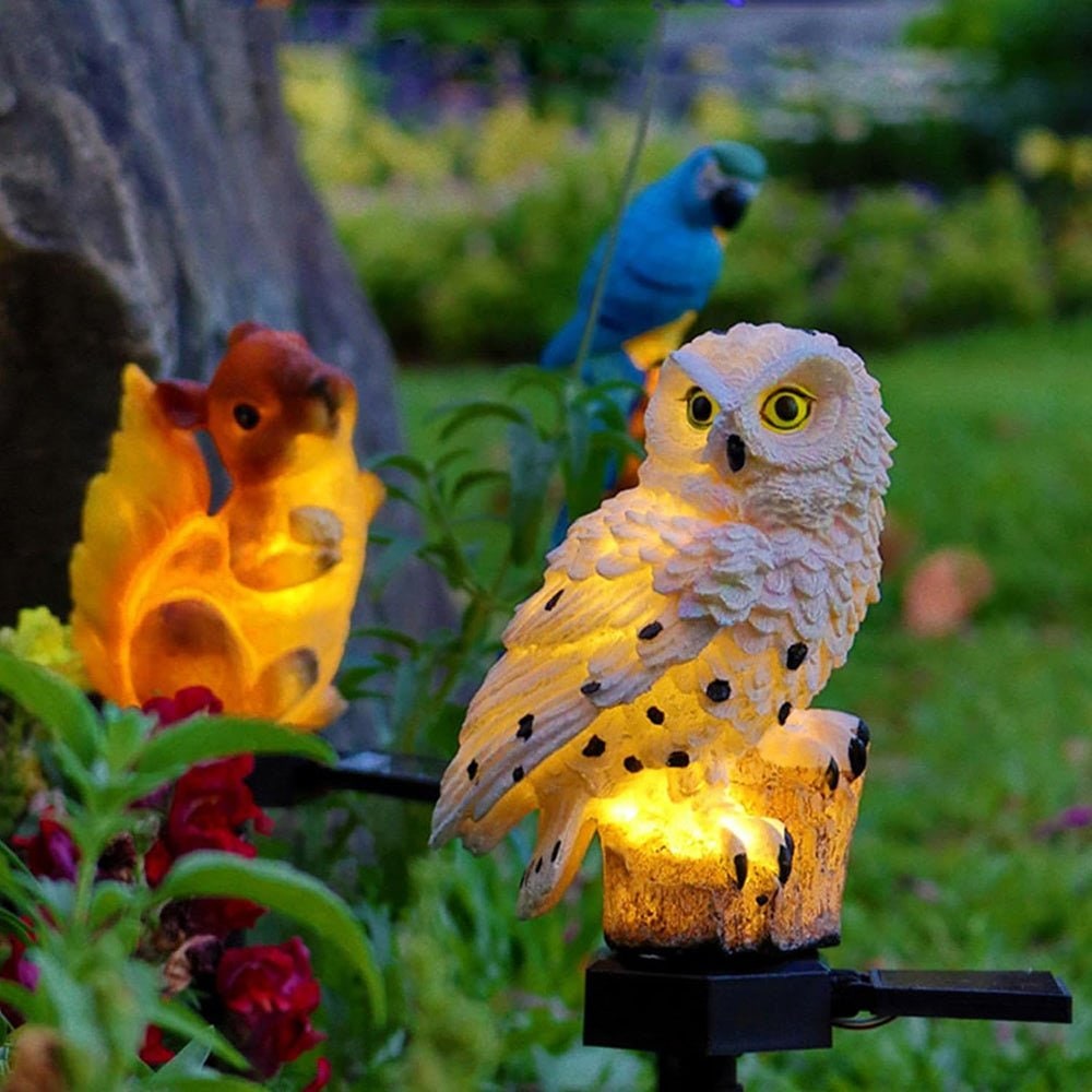 Lampe solaire de jardin en résine à motif de chouette