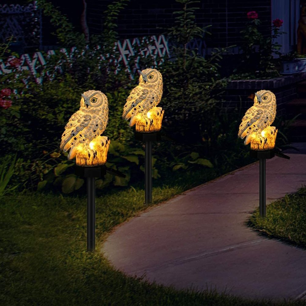 Lampe solaire de jardin en résine à motif de chouette