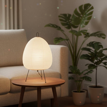 Lampe de table en papier à base trépied