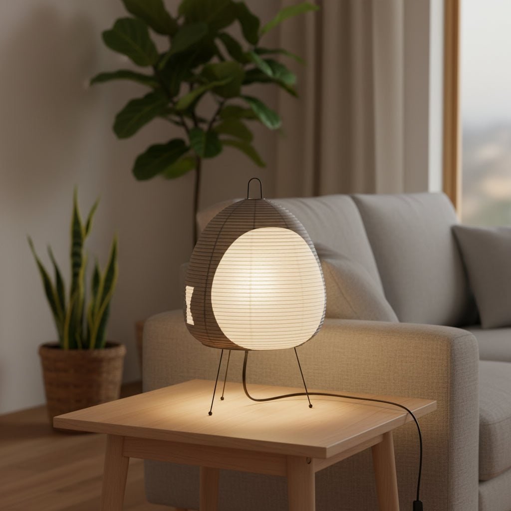 Lampe de table en papier à base trépied