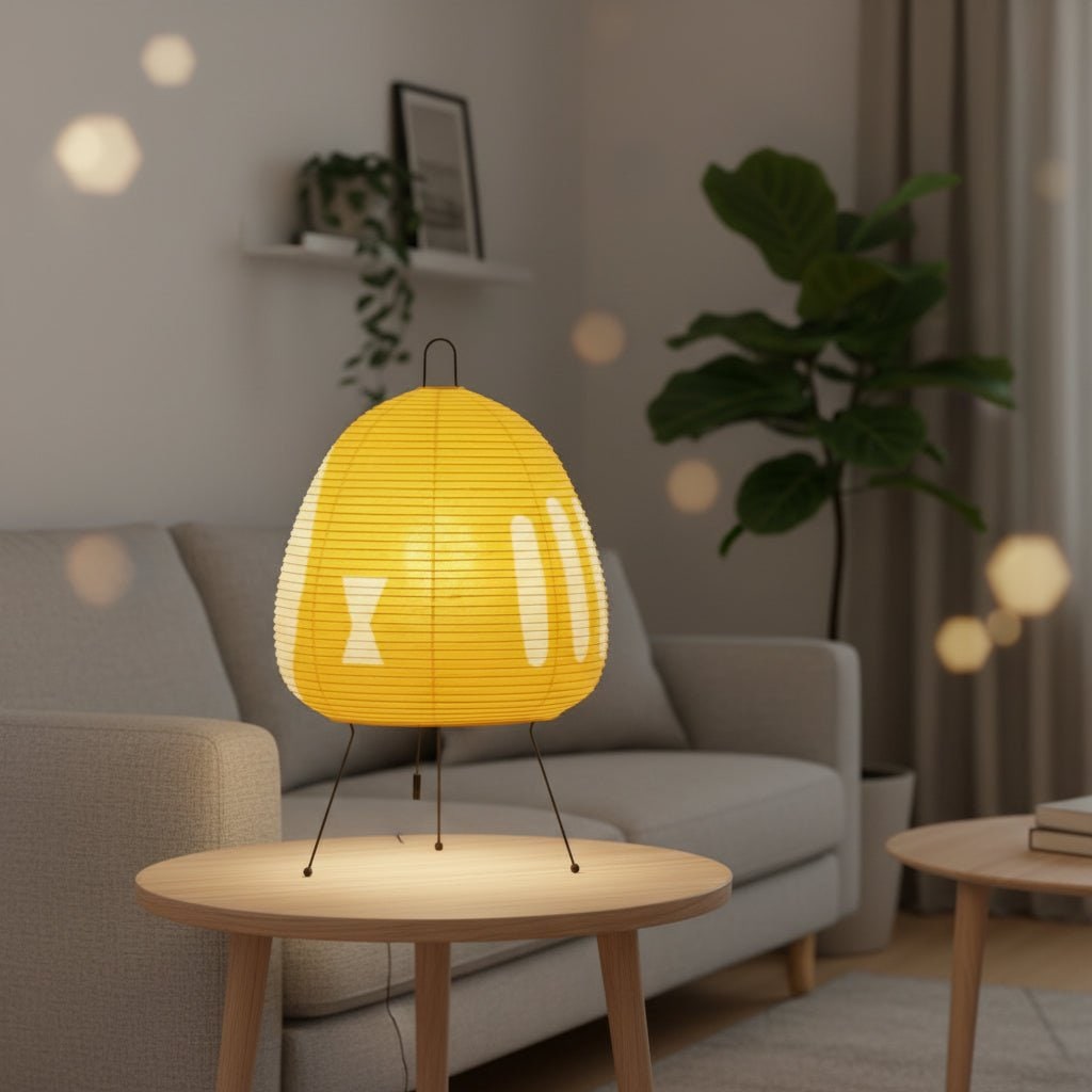 Lampe de table en papier à base trépied