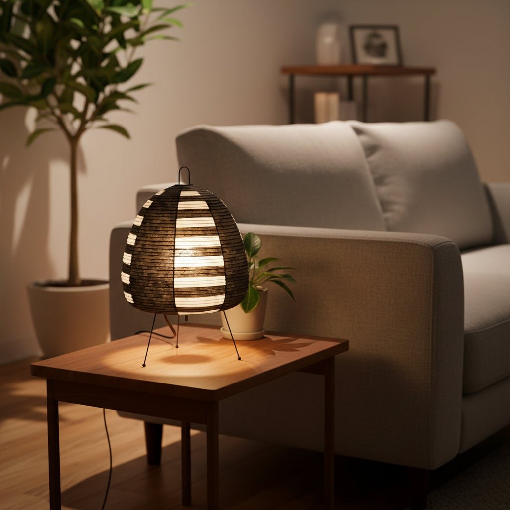 Lampe de table en papier à base trépied