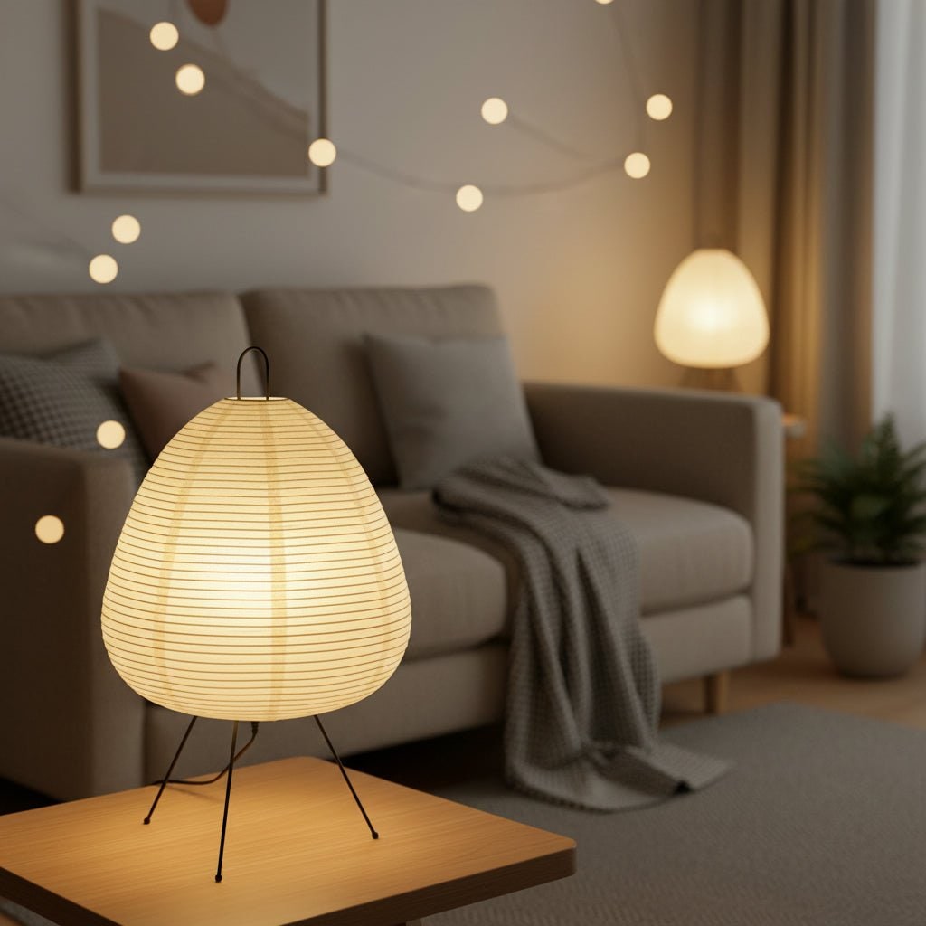 Lampe de table en papier à base trépied