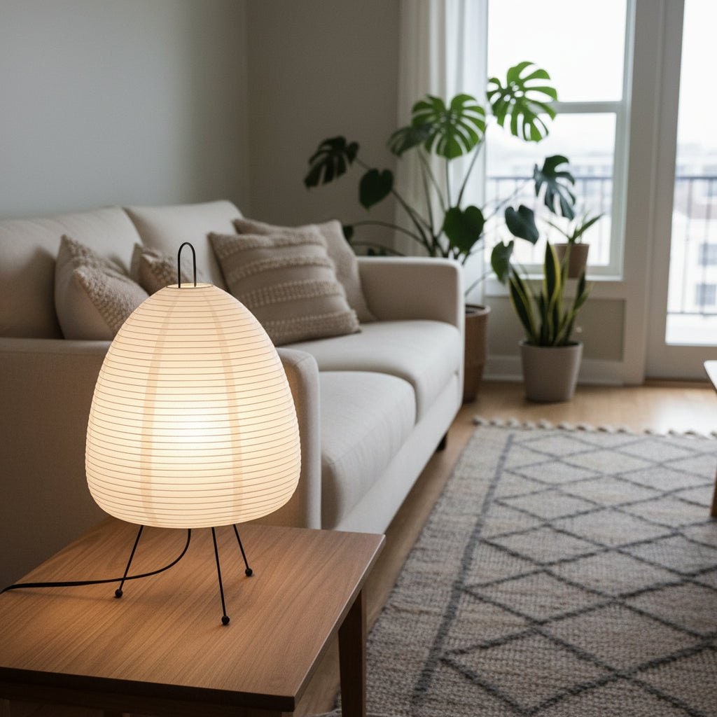 Lampe de table en papier à base trépied