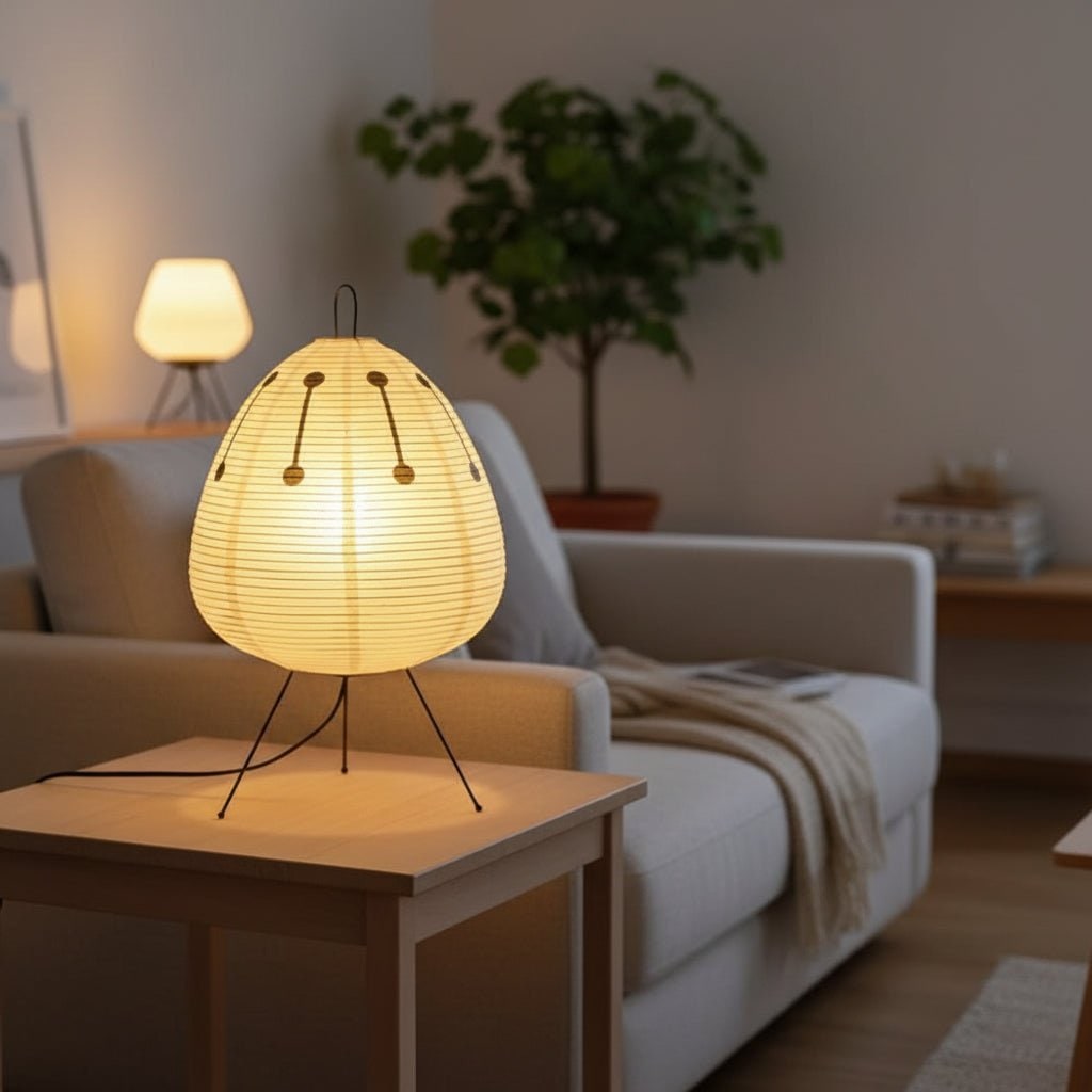 Lampe de table en papier à base trépied
